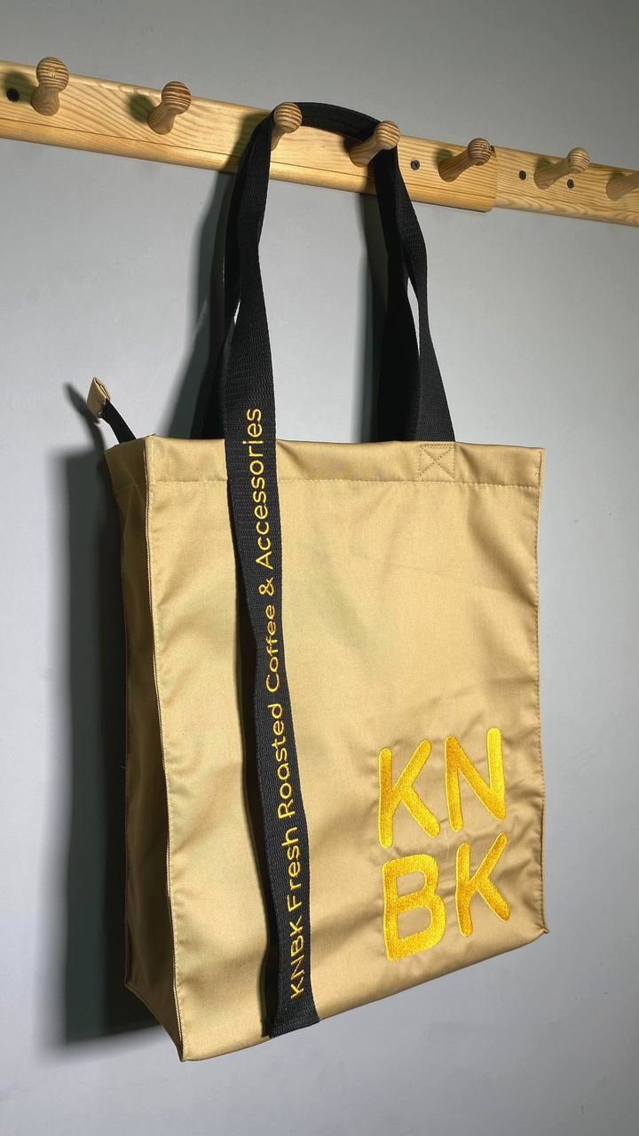 Сумка-шоппер KNBK Coffee Lifestyle, 40х30х12 см, бежевий, чорний, жовтий, жакардові ручки