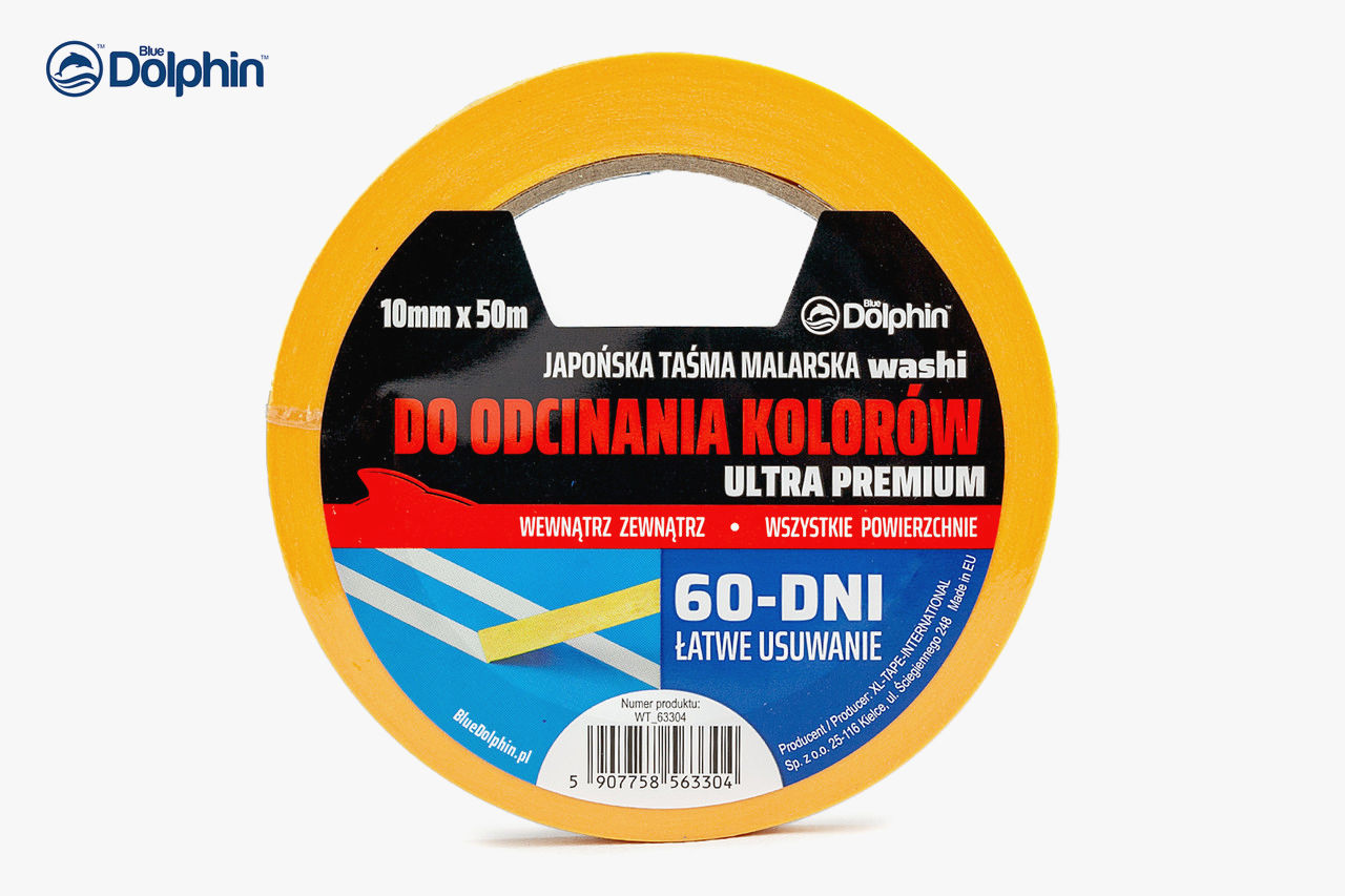 Малярная лента Blue Dolphin WASHI XF7 10мм х 50м для малярных работ, рисовая бумага, лёгкое удаление