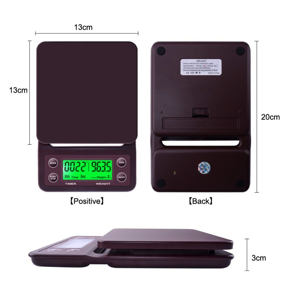 Веси Drip Coffee Scale з таймером і резиновим ковриком, 3000 г, чорні