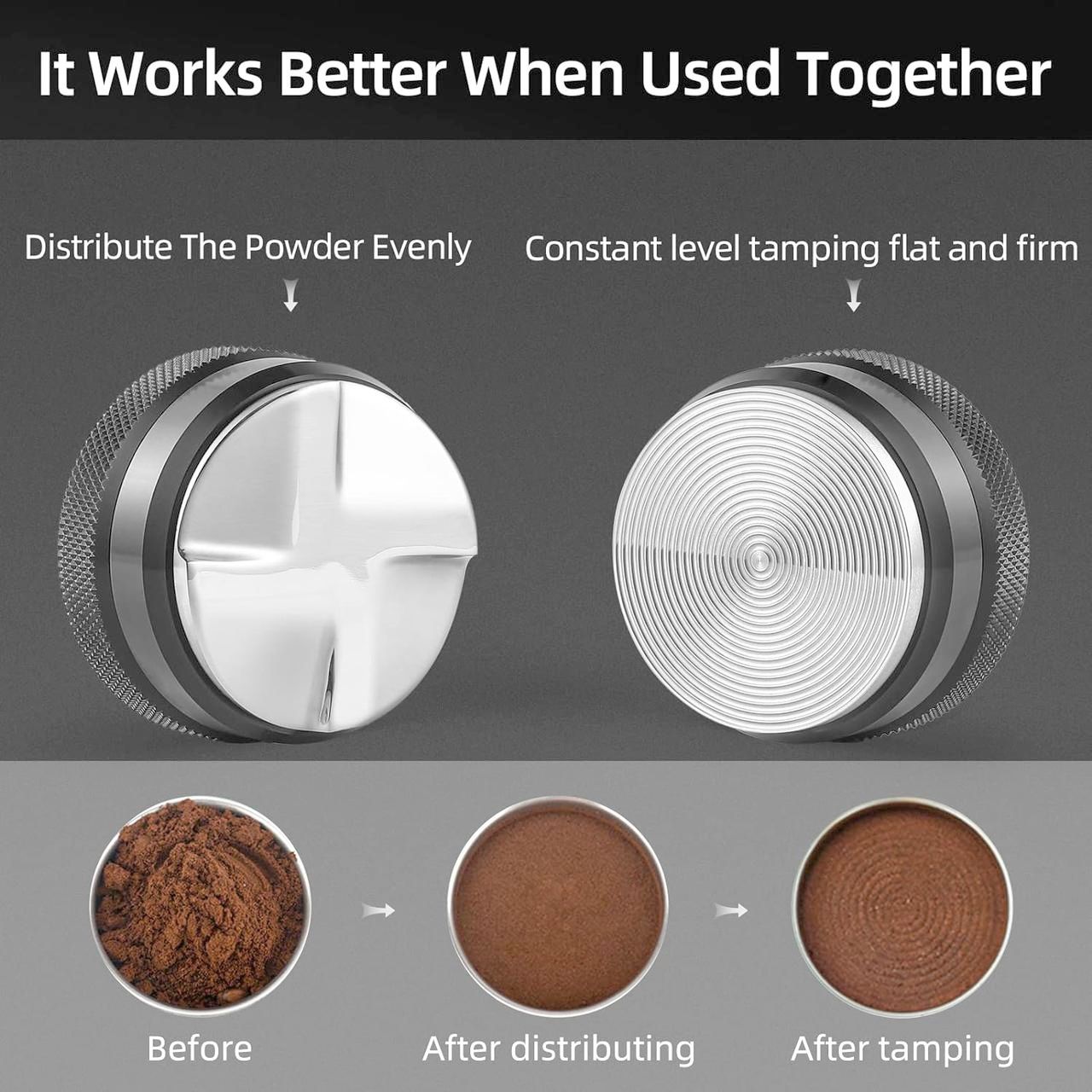 Пуш Темпер MHW-3BOMBER 53 мм рифленый для кофе с регулировкой глубины 3-12 мм черный