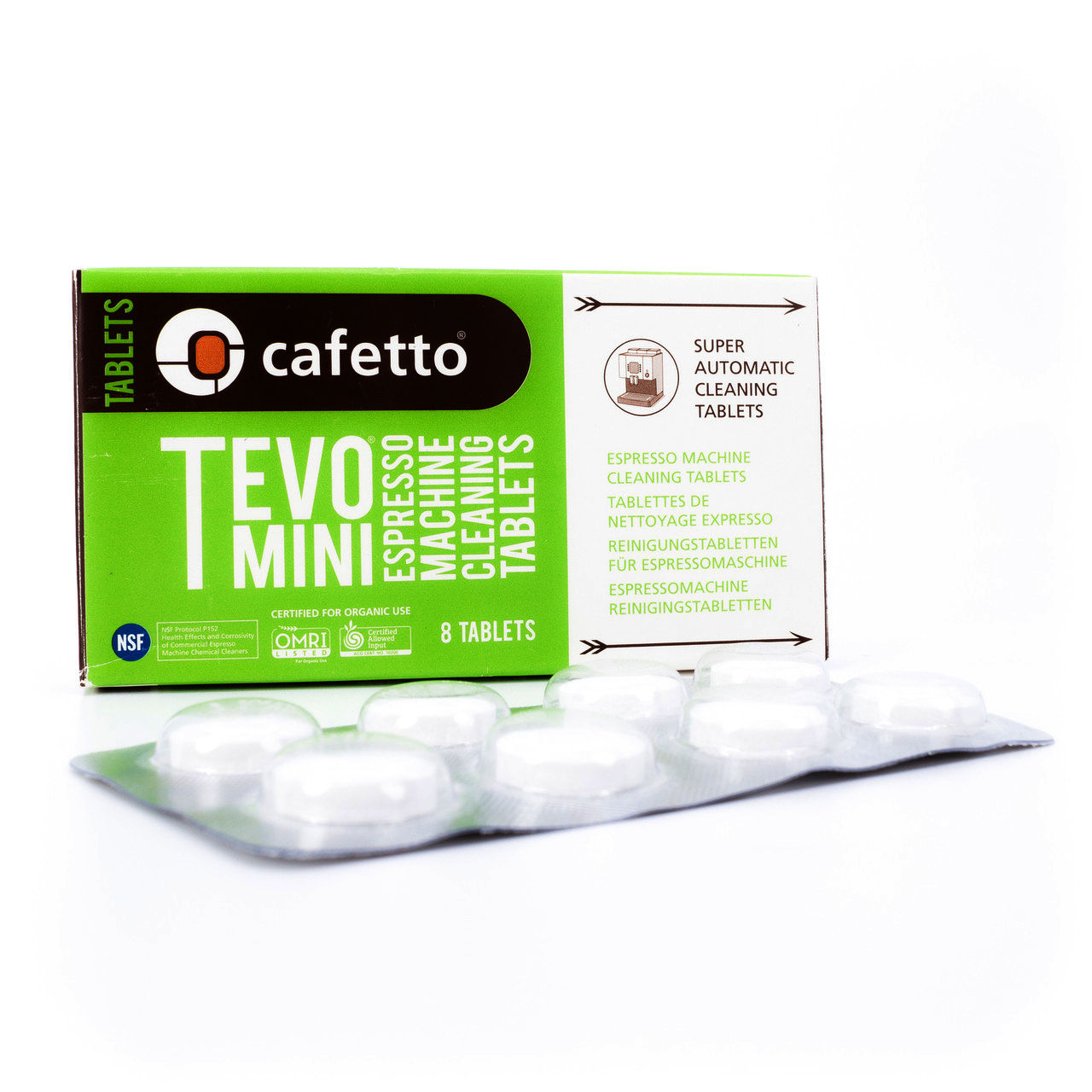 Таблетки Cafetto для чистки кавомашини, 8 шт, органічні, без ГМО і хлору, безпечні