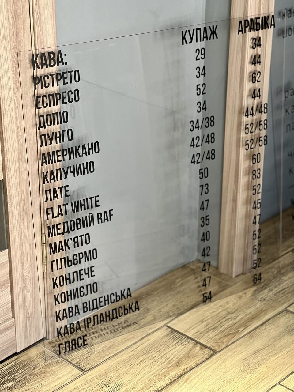 Акриловое меню на стену 1м2, прозрачное, с подсветкой, под заказ, 4500грн / 6800грн