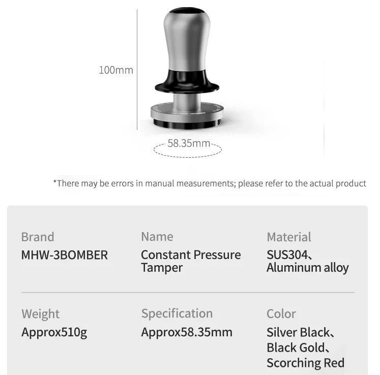 Пуш Темпер MHW-3Bomber 58.35мм Gold Динамометрический 30lbs Рифленый для баристов