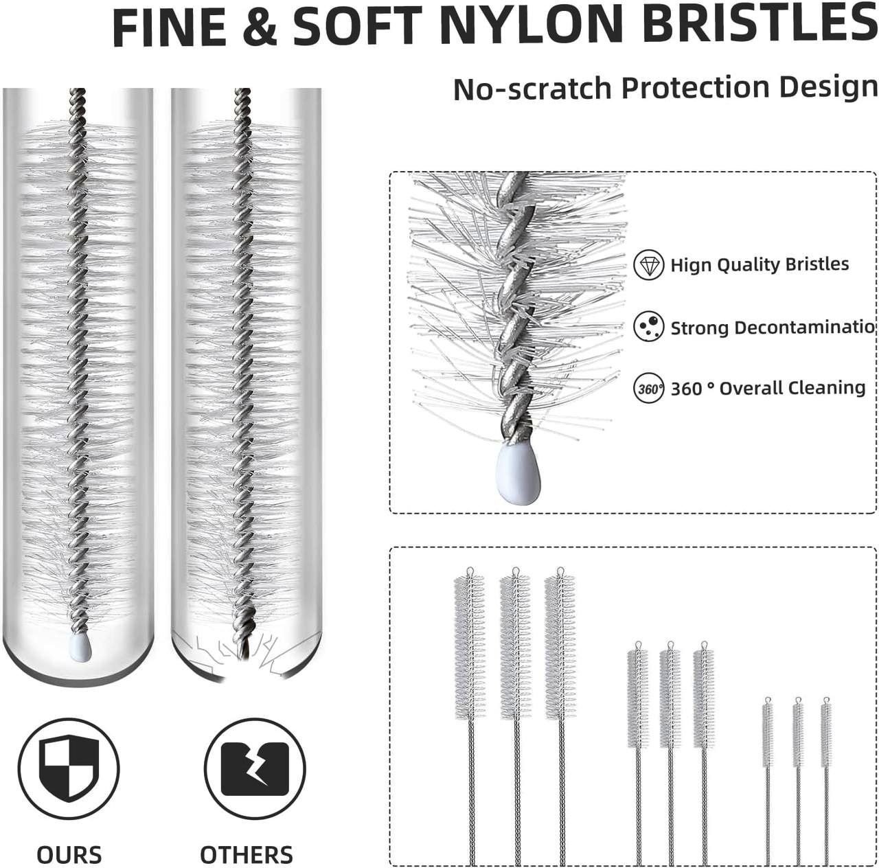 Набір щіток для чищення стимера і трубок 9 шт, нержавіюча сталь, нейлон, 6/9/12 мм, для кавоварок