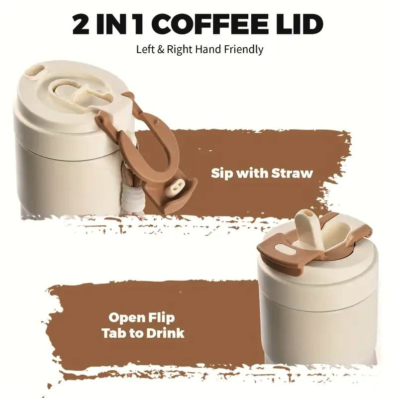 Термочашка WATERSY 400 мл, рожева, з подвійною вакуумною ізоляцією, металевою трубочкою, герметична