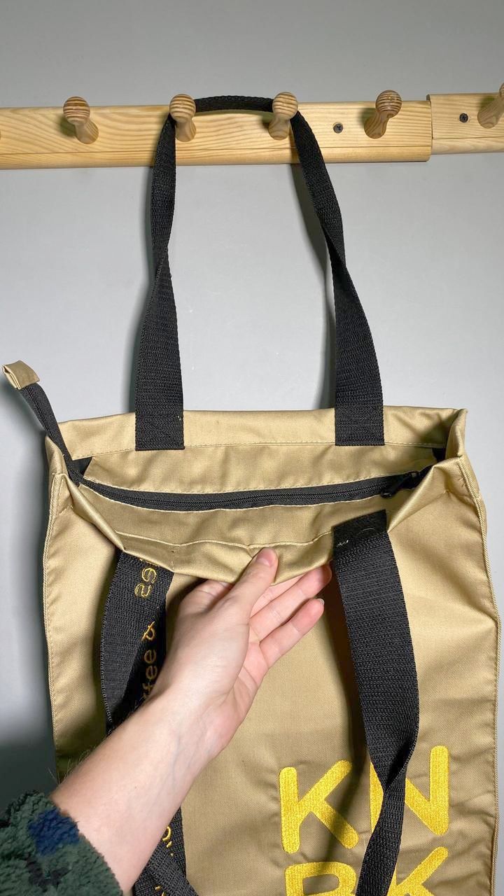 Сумка-шоппер KNBK Coffee Lifestyle 40x30 см, бежевий, чорний, жовтий, з вишивкою та жакардовими ручками