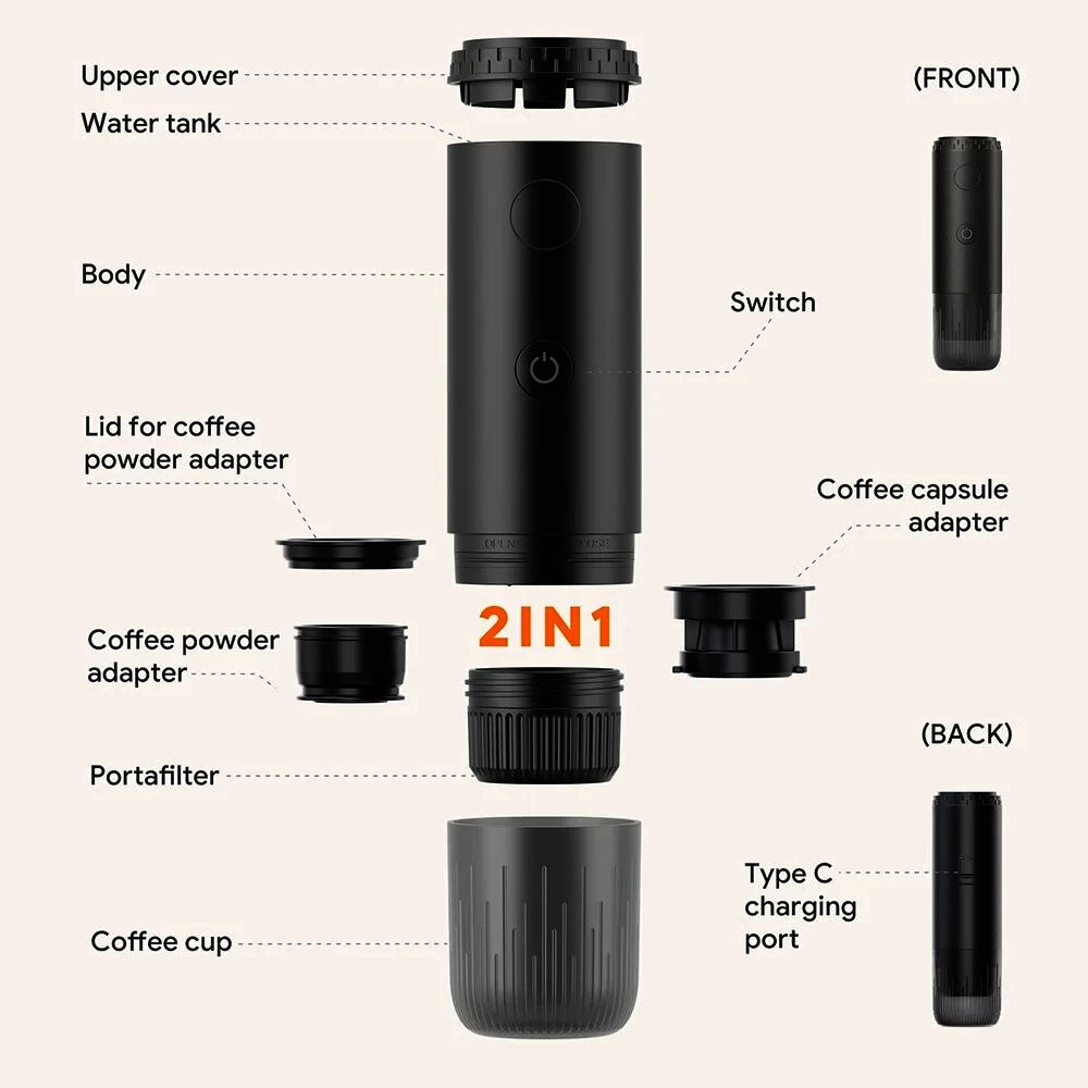 Портативная кофеварка iCafilas Espresso Maker 19 Bar с аккумулятором 7800 mAh, 80 мл