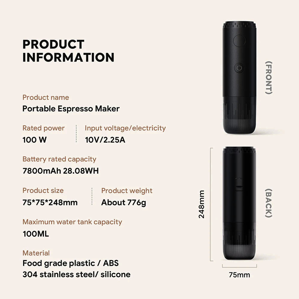 Портативная кофеварка iCafilas Espresso Maker 19 Bar с аккумулятором 7800 mAh, 80 мл