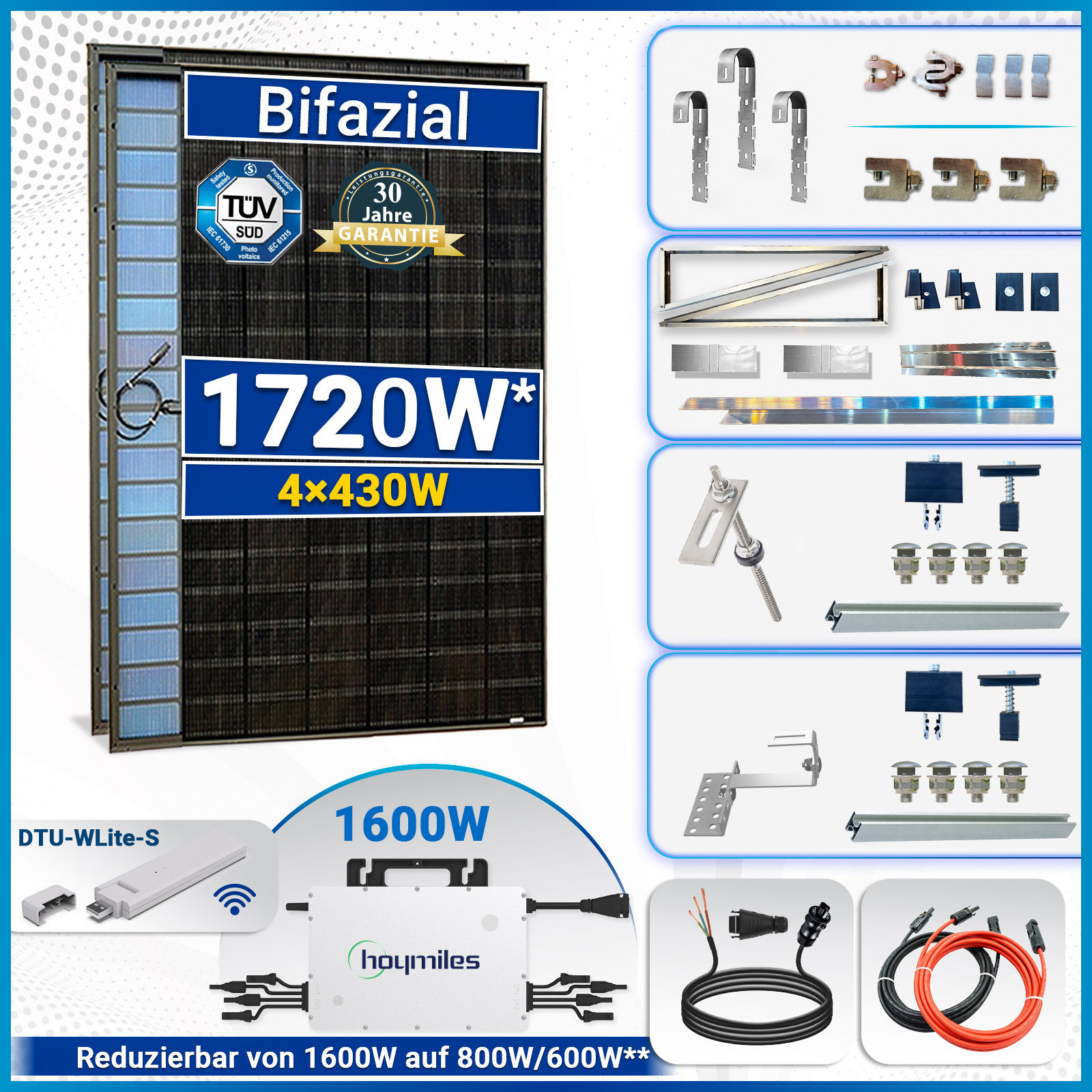 2000W/1600W Balkonkraftwerk- Mit 500W Solarmodule, Hoymiles