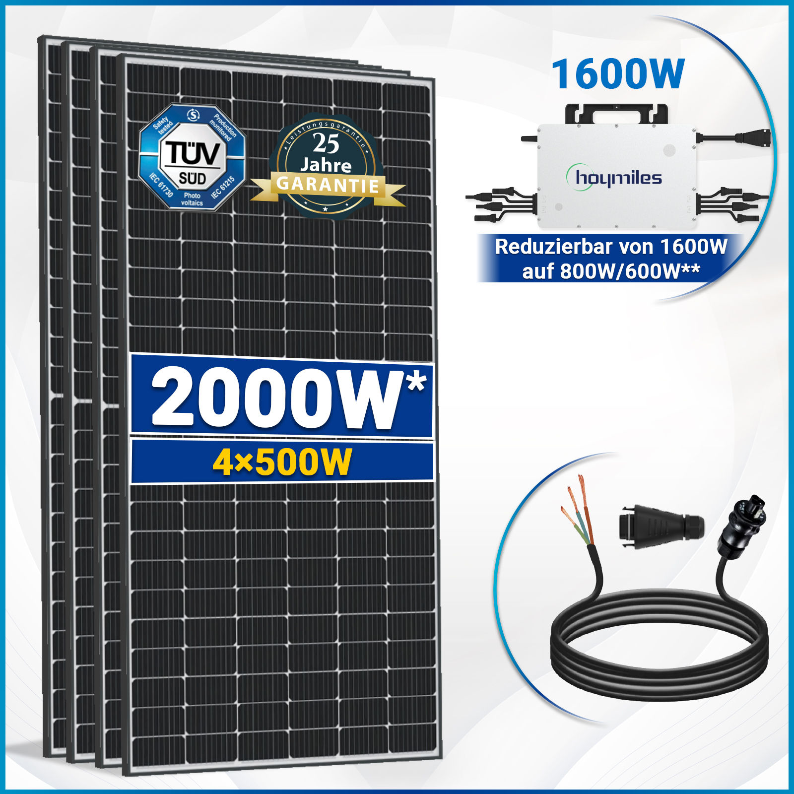 2000W/1600W Balkonkraftwerk- Mit 500W Solarmodule, Hoymiles