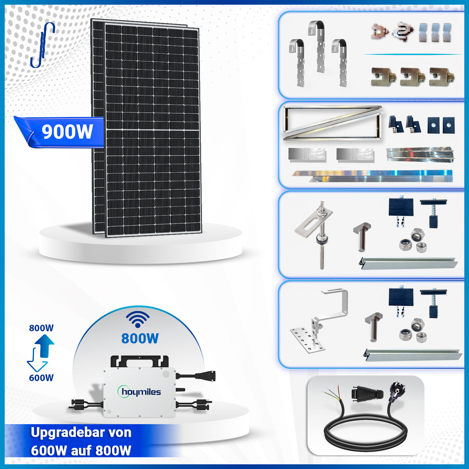 Solar-PV 1000W Balkonkraftwerk Solaranlage mit Hoymiles-800 WIFI