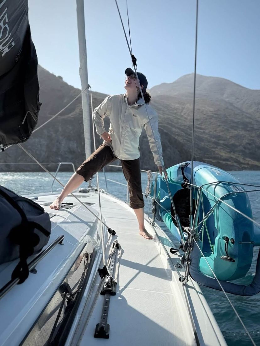 Sailboat silhouetted at sunset during the Channel Islands flotilla.