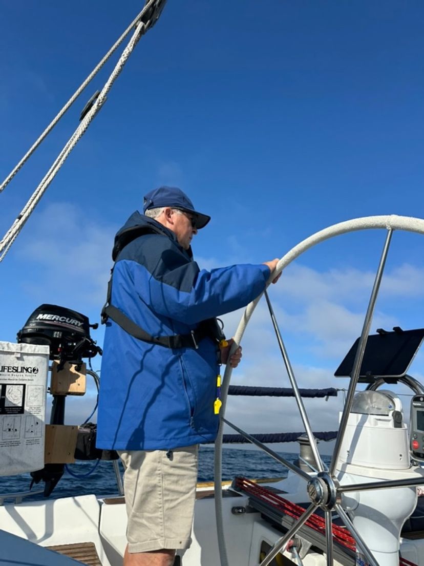 Mark at the helm underway