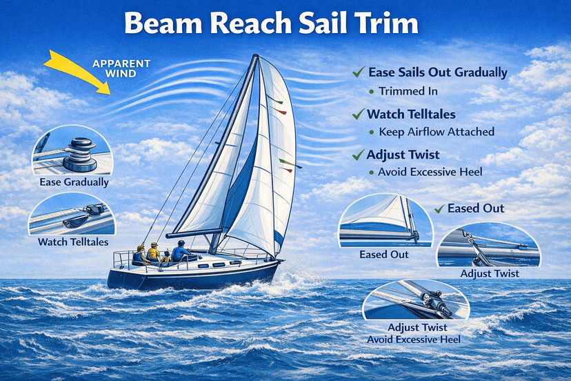 Beam reach sail trim setup
