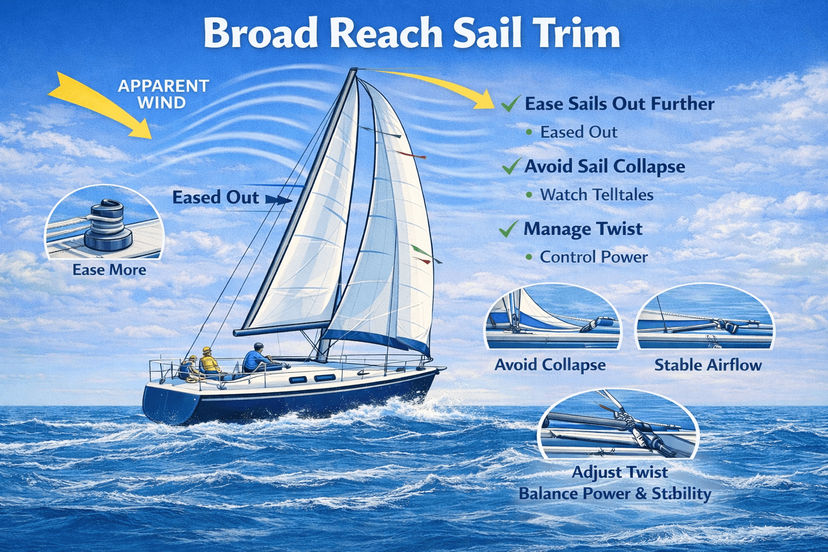 Broad reach sail trim setup