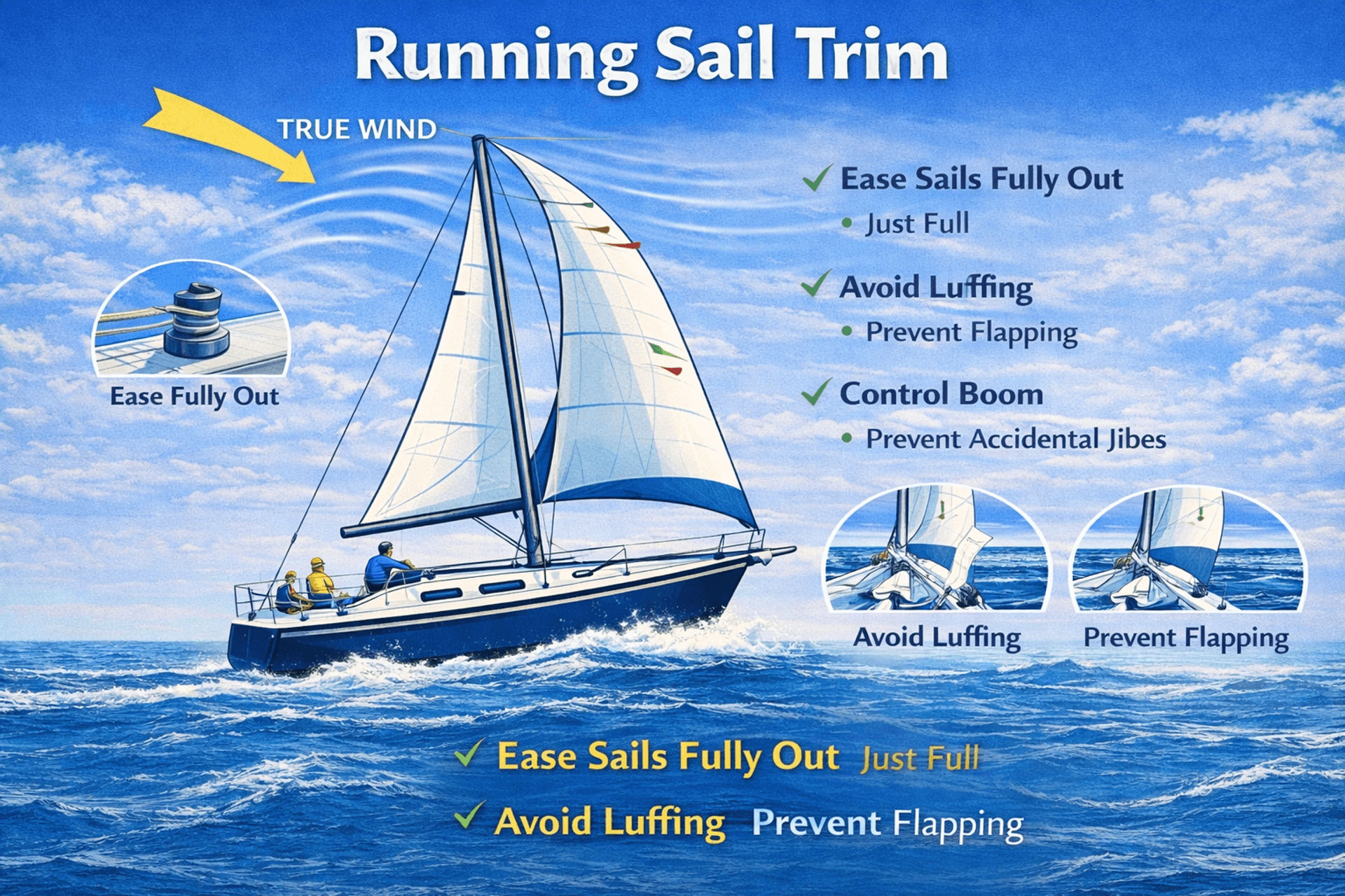 Running sail trim setup
