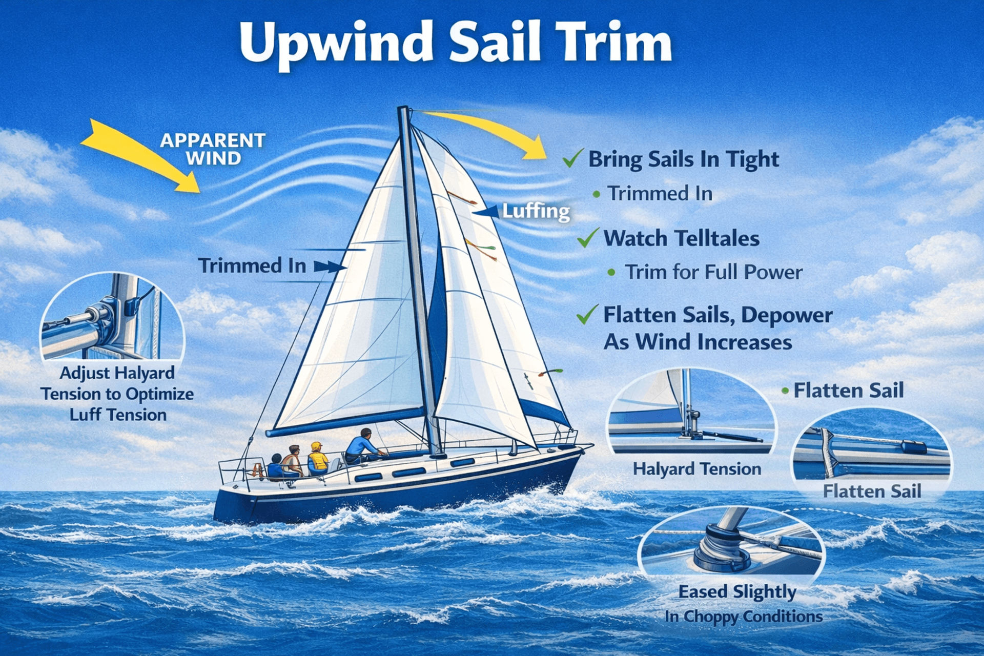 Upwind sail trim setup