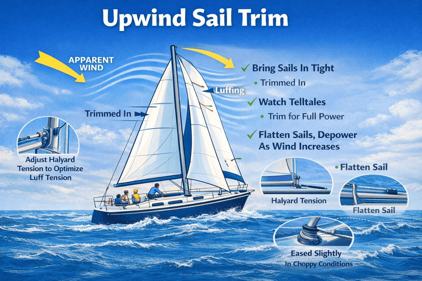 Upwind sail trim setup