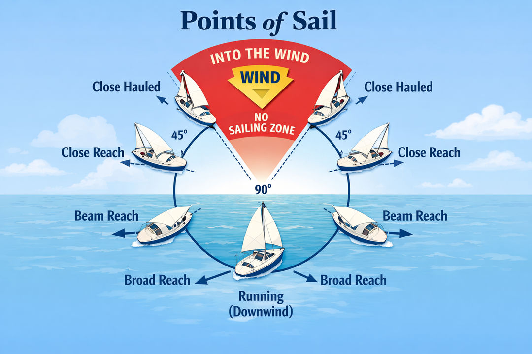 Points of Sail Explained: A Guide to Wind Angles cover image Points of Sail Explained: A Guide to Wind Angles cover image