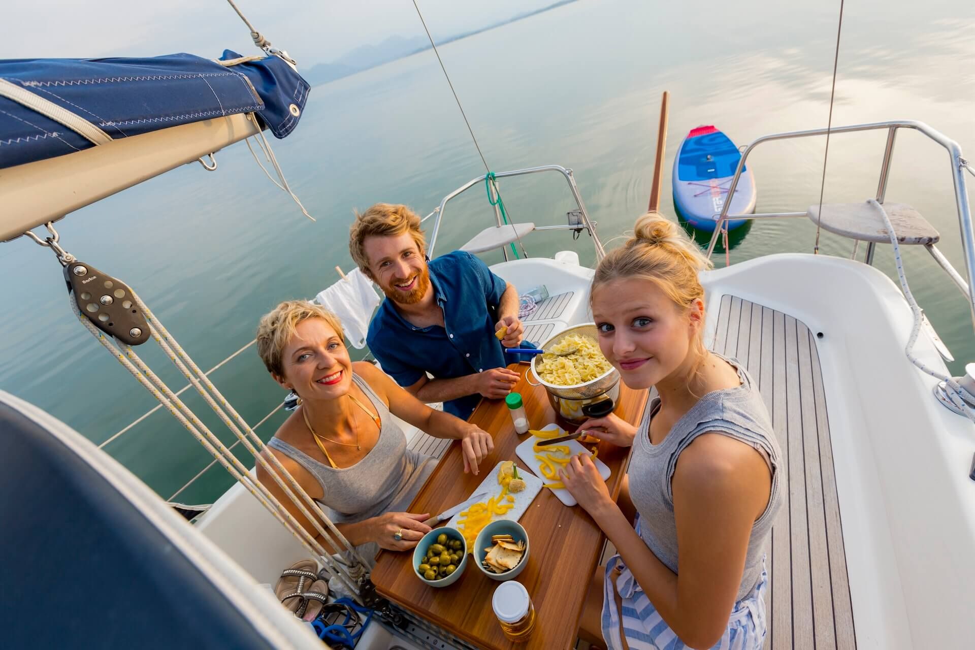 group of friends enjoying snacks and drinks