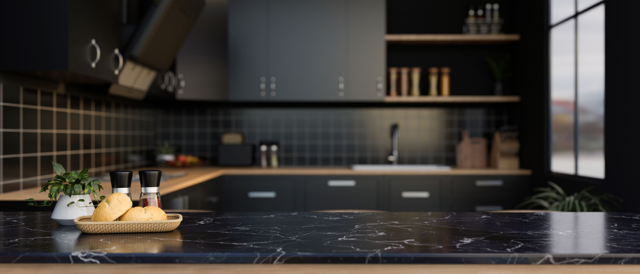 Cuisine sur mesure avec backsplash coloré