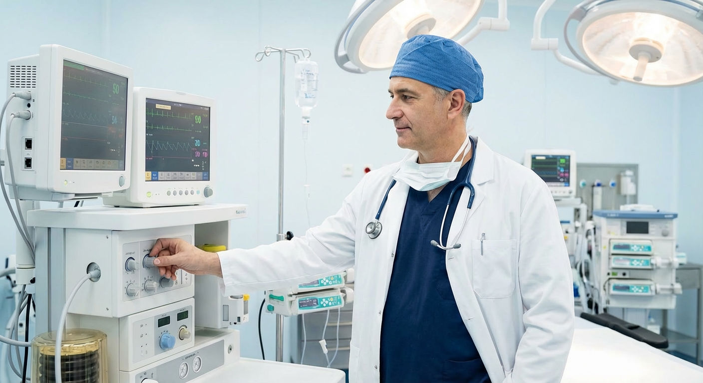 Anästhesist bei der Arbeit in Zürich - Überwachung der Vitalzeichen während einer Operation