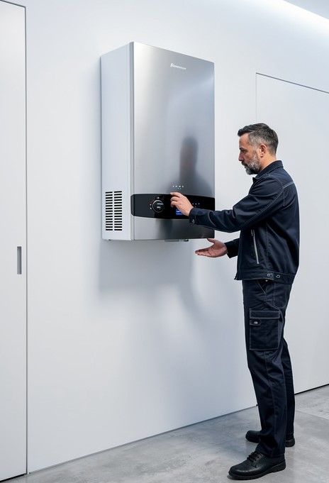 Techniker beim Einbau einer Wärmepumpe in Solothurn
