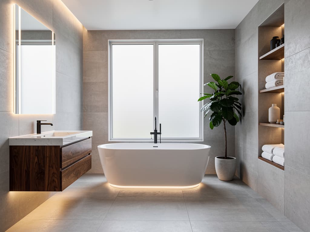 Design, aménagement, décoration et éclairage pensés pour votre salle de bain, peinture, sol, murs et accessoires choisis pour un résultat esthétique