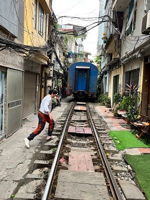 Hanoi, Gary experiencing Train Street, Vietnam