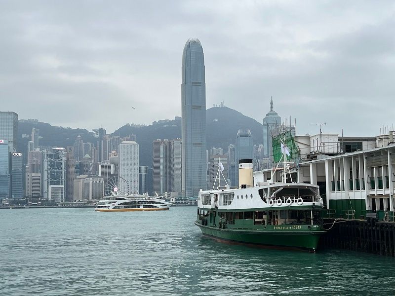 Peninsular Star Ferry, embarking on our High Tea Cruise, with Hong Kong Island in the background, Hong Kong Travel Agent Tips