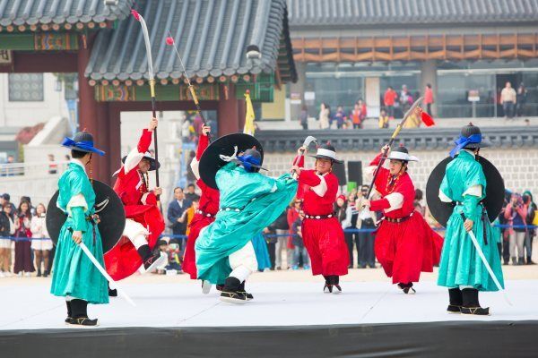 The changing of the Guards at Gyeongbokung Palace, Seoul, South Korea