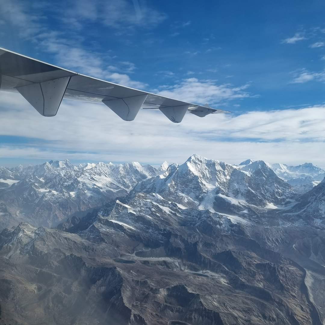 Views of the Himalayan Mountains and Mt Everest on the flight to Bhutan.