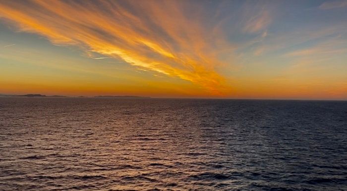 Sunrise onboard the Valiant Lady, Virgin Voyages Cruise