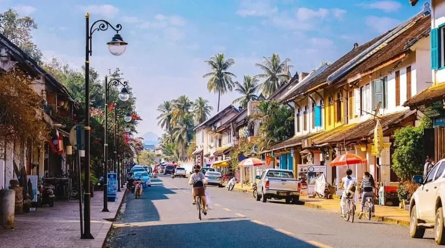 Main Street in Luang Prabang, Holiday in Laos. 