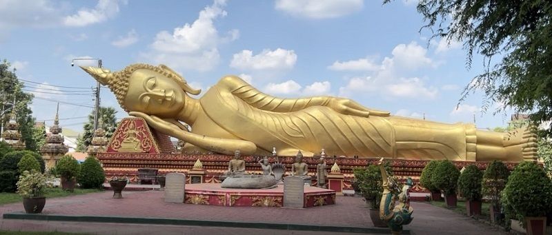 Reclining Buddha at Wat That Luang Tai, Laos Temples.