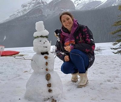 The kids enjoyed making a snowman at Lake Louise.