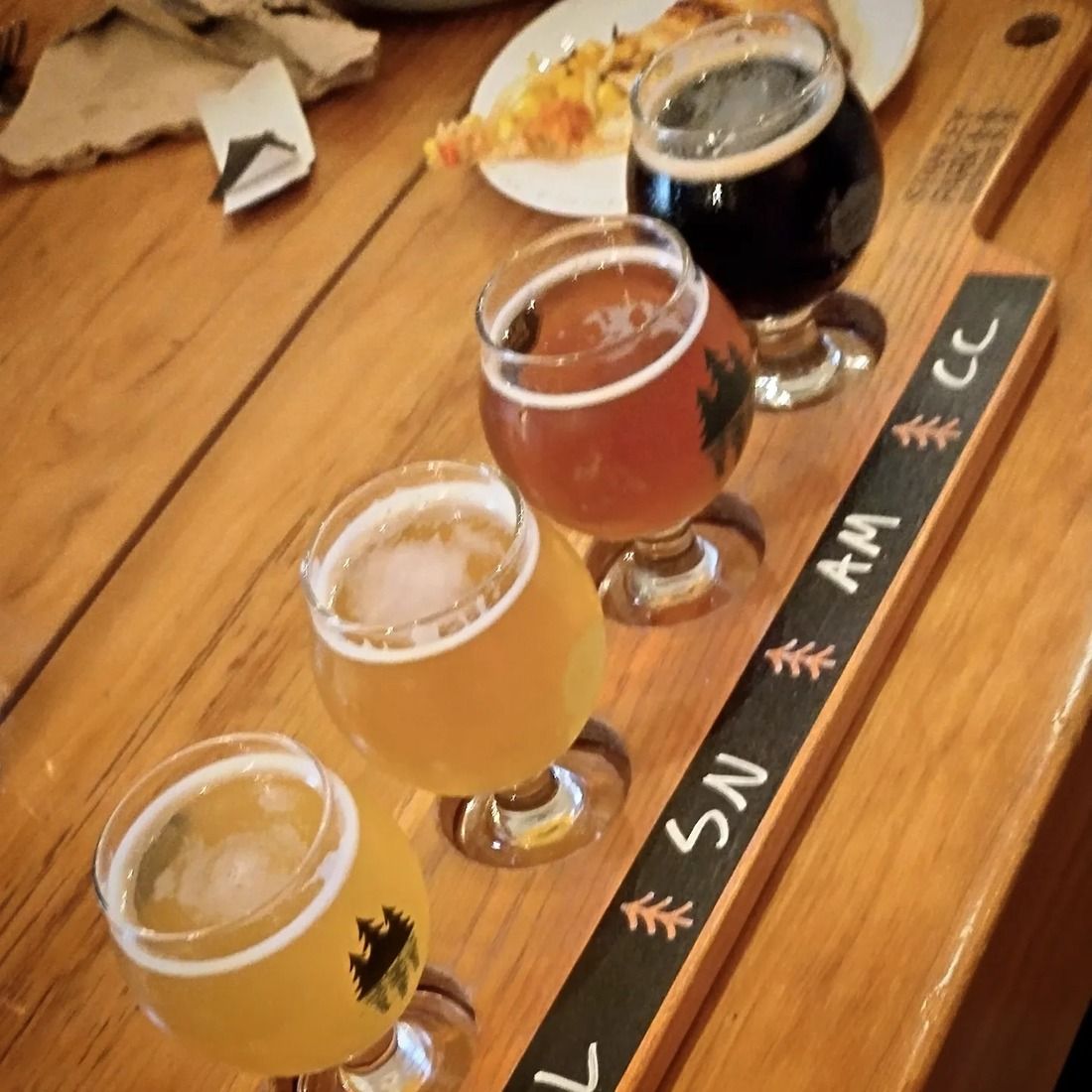 Tasting paddle at the Brewpub, Stanley Park Craft Brewery, Vancouver Canada