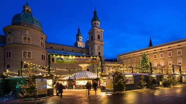 Christmas Market at Residenz Square, Salzburg in Austria. 