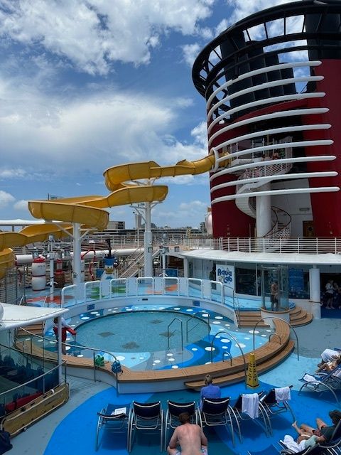 Disney Wonder Cruise Ship - pool deck & waterslide.