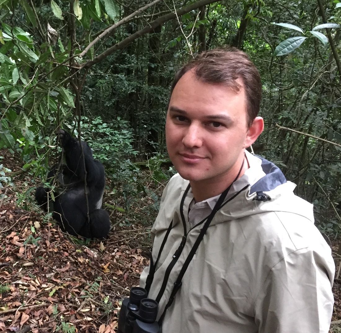 Dan Ribarovski, Lion Around Africa, on location in Uganda experiencing a Gorilla Trek.