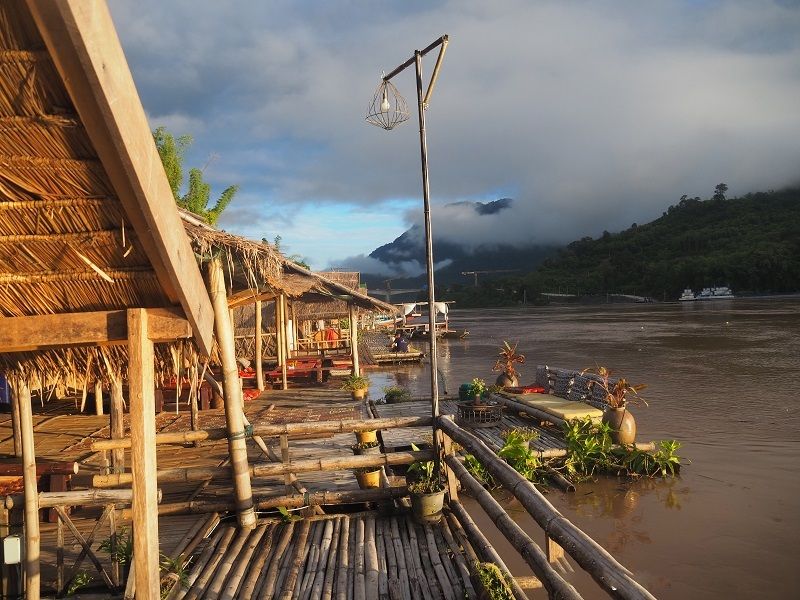 Our Laos accommodation, the Pakou Floating Huts on the Ban Muang Keo River, near Pakou Caves.