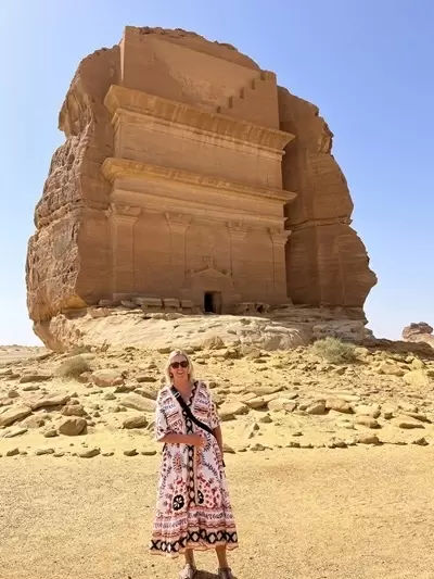 Cath Graham, Middle East travel expert, visting Hegra, in Saudi Arabia. 