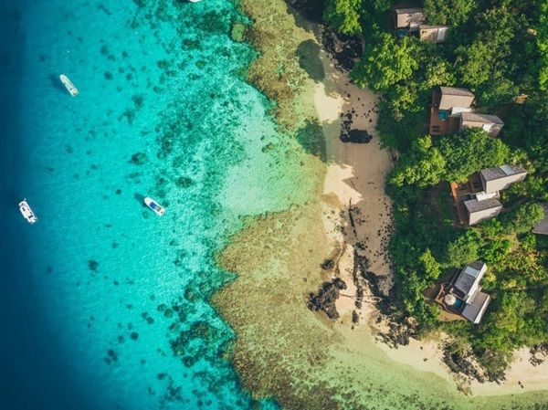 Adults ony resort in Fiji, aerial view Royal Davui.