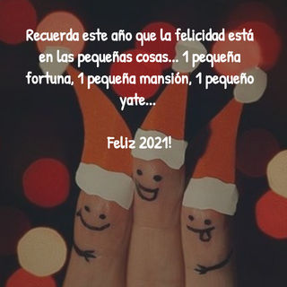 Recuerda este año que la felicidad está en las pequeñas cosas... 1 pequeña fortuna, 1 pequeña mansión, 1 pequeño yate...  Feliz 2021!