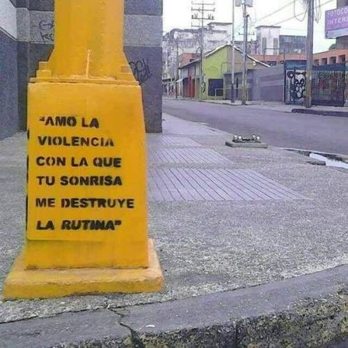 Frases de Acción Poética en Español (Latinoamericana) - Amo la violencia con la que tu sonrisa me destruye la rutina.