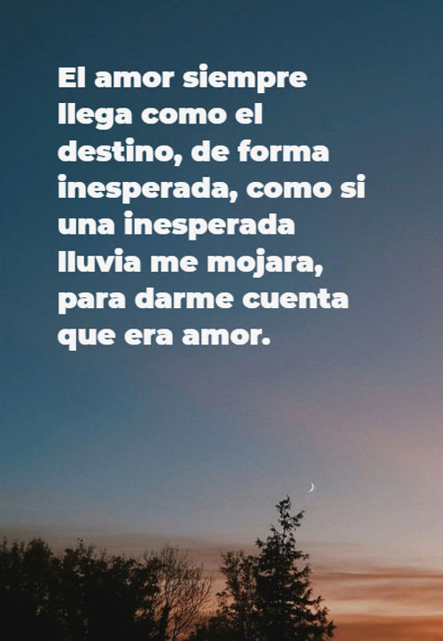 Crea Tu Frase – Frase #201710: El amor siempre llega como el destino, de  forma inesperada, como si una inesperada lluvia me mojara, para darme  cuenta que era amor.