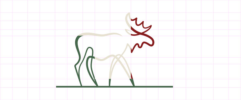 Het eland-logo opgebouwd op het huisstijlgrid