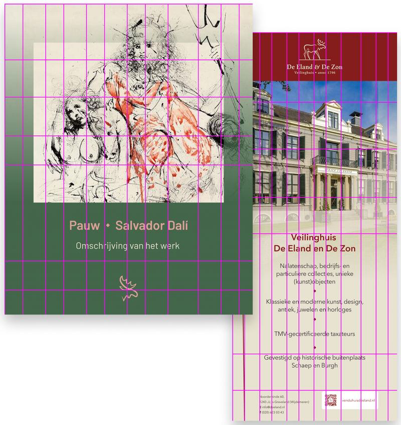 Toepassing van het grid op een poster en een magazine