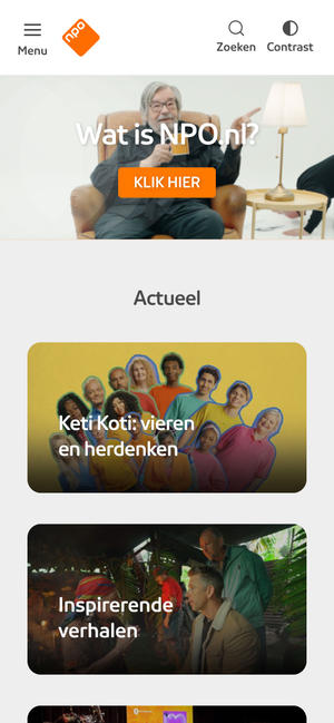 Homepage op mobiel