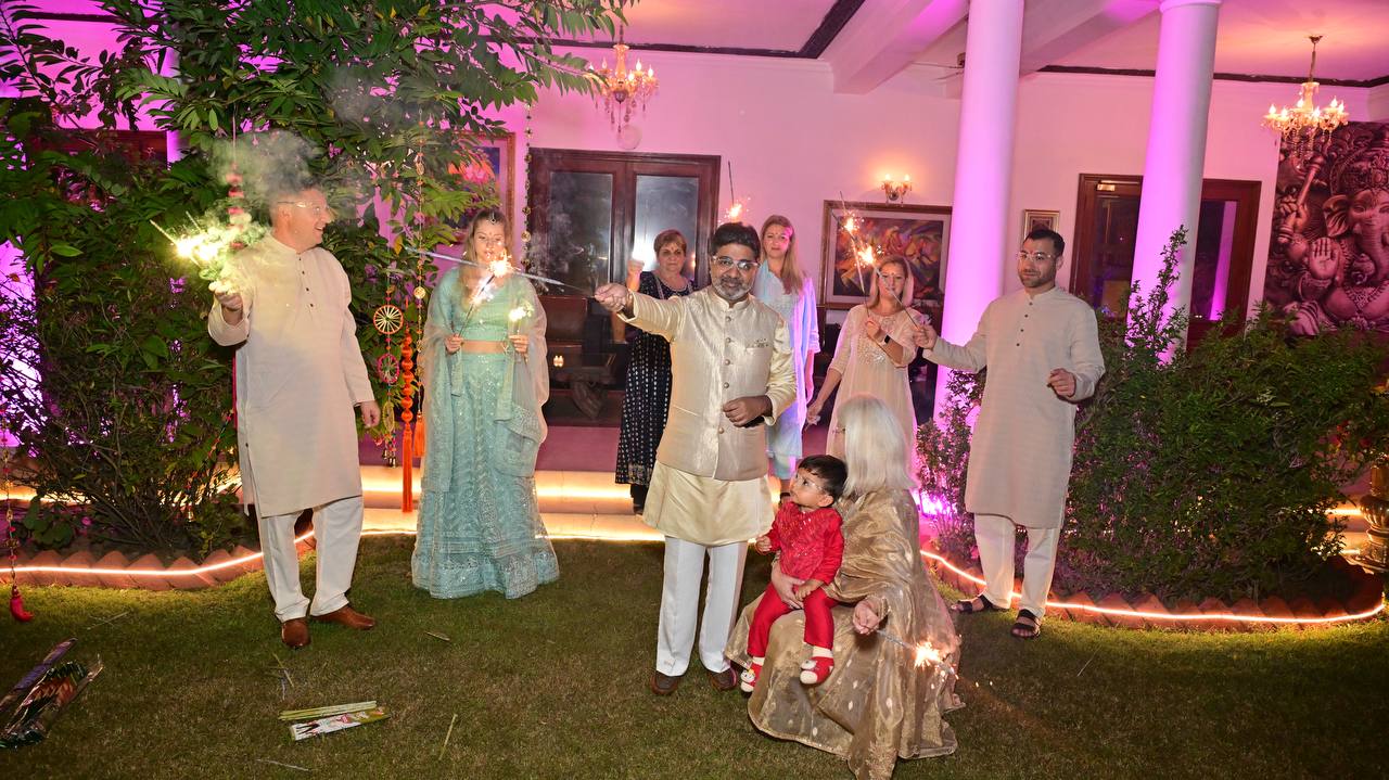Diwali 2025 fireworks with Romanian and Lithuanian relatives at Verma Family Residence